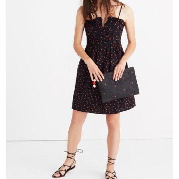 Madewell A Line Mini Sundress Strawberries Print Pintuck Notched Cotton Airy Sz - Picture 1 of 14